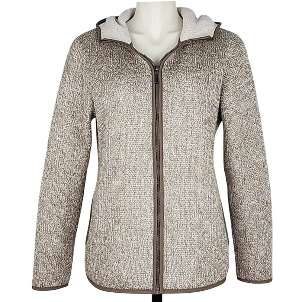 Merrell Women's Heathered Beige Sherpa Lined Hooded Zip Up Jacket L